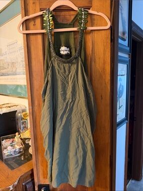 Meghan LA Olive Green Beaded Halter Mini Dress